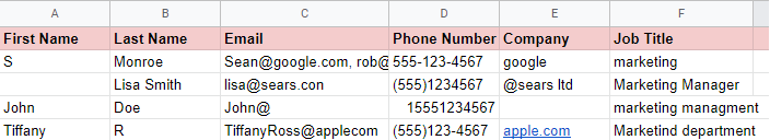 01_example of a dirty CRM data list before it goes through data cleansing example of a dirty CRM data list before it goes through data cleansing