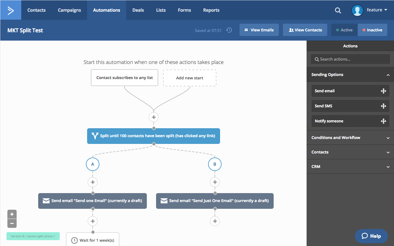 Screemshot of how you can set up email automations in ActiveCampaign 