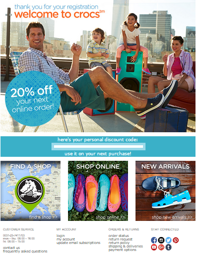 crocs_welcome Welcome email automation ecommerce